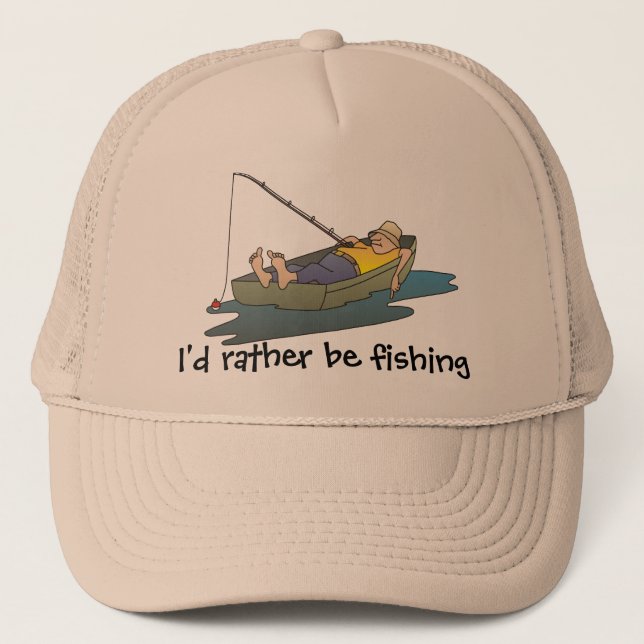 I'd rather be fishing - lazy boat day trucker hat (Front)
