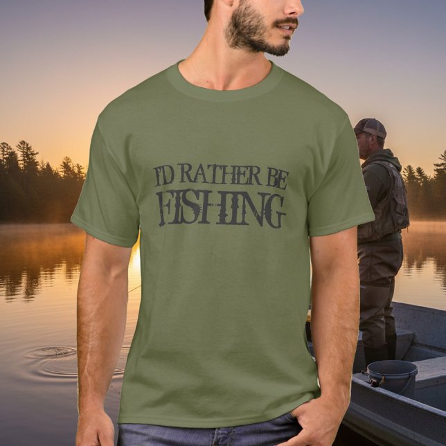 I'd rather be fishing tee shirt for men | Camo (Funny fishing t shirt for men)
