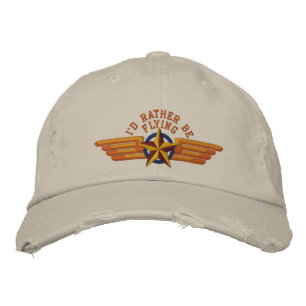 I'd rather be flying Star Badge Pilot Wings Embroidered Hat