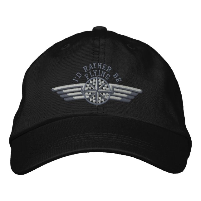 I'd rather be flying Star Compass Pilot Wings Embroidered Hat (Front)