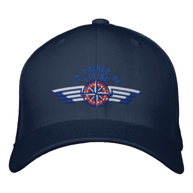 I'd rather be flying Star Compass Pilot Wings Embroidered Hat (Front)