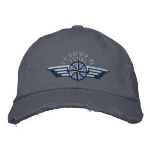 I'd rather be flying Star Compass Pilot Wings Embroidered Hat