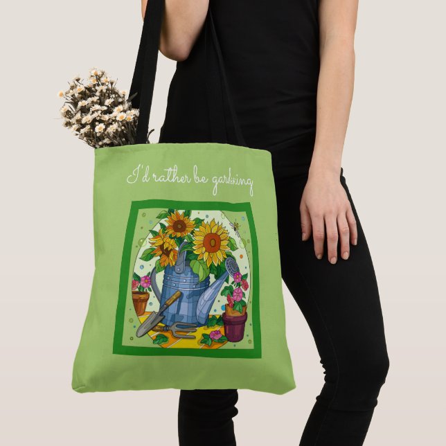 I'd rather be gardening; pretty green tote bag (Close Up)