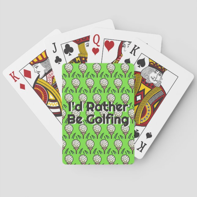 I'd Rather Be Golfing Balls on Tan Tee on Green Playing Cards (Back)