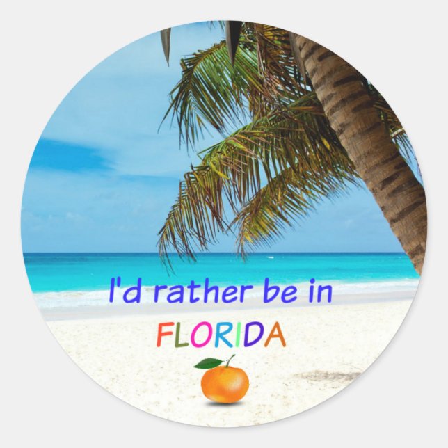 I'd Rather Be in Florida, palm trees and oranges Classic Round Sticker (Front)