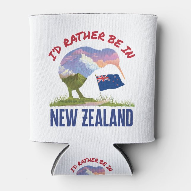 I'd Rather Be in New Zealand Can Cooler (Front)