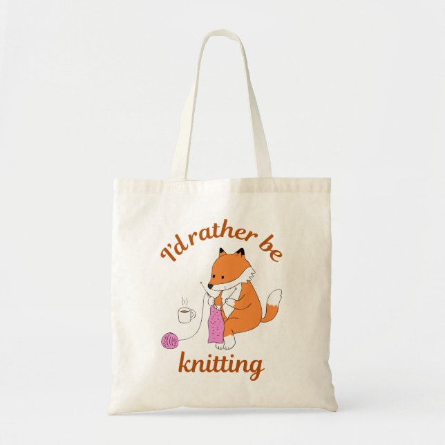 I'd Rather be Knitting - Fox - Knitting Lover Tote Bag (Front)