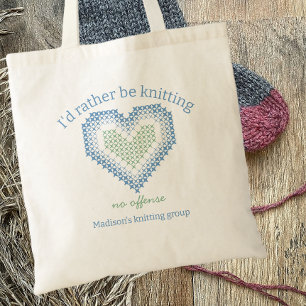 I'd Rather Be Knitting Heart Knitting Group Tote Bag
