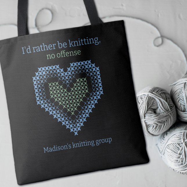I'd Rather Be Knitting Heart Knitting Group Tote Bag (Creator Uploaded)