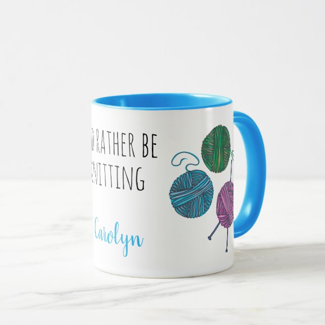 I'd rather be knitting, personalised mug (Front Right)