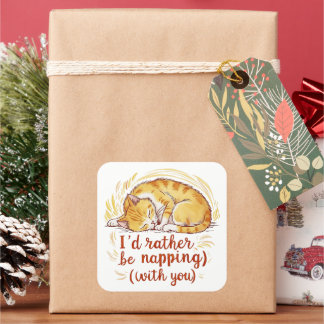 I'd Rather Be Napping With You - Golden Cat Square Sticker
