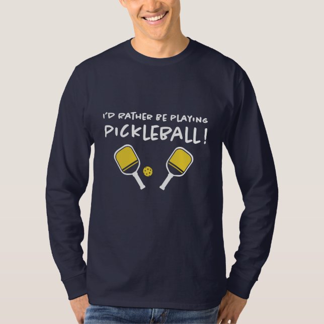 I'd Rather Be Playing Pickleball Custom Name Blue T-Shirt (Front)