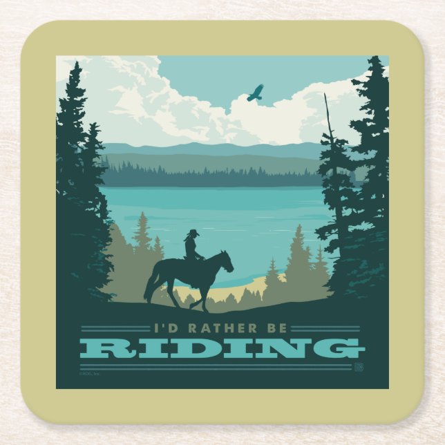 I'd Rather Be Riding Square Paper Coaster (Front)