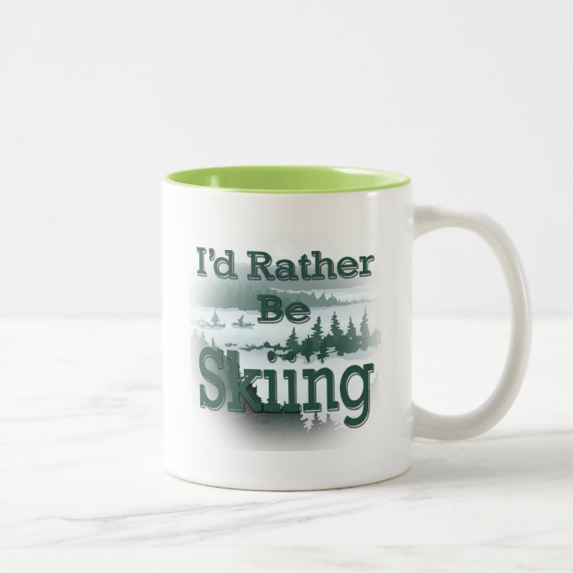I'd Rather Be Skiing green Two-Tone Coffee Mug (Right)