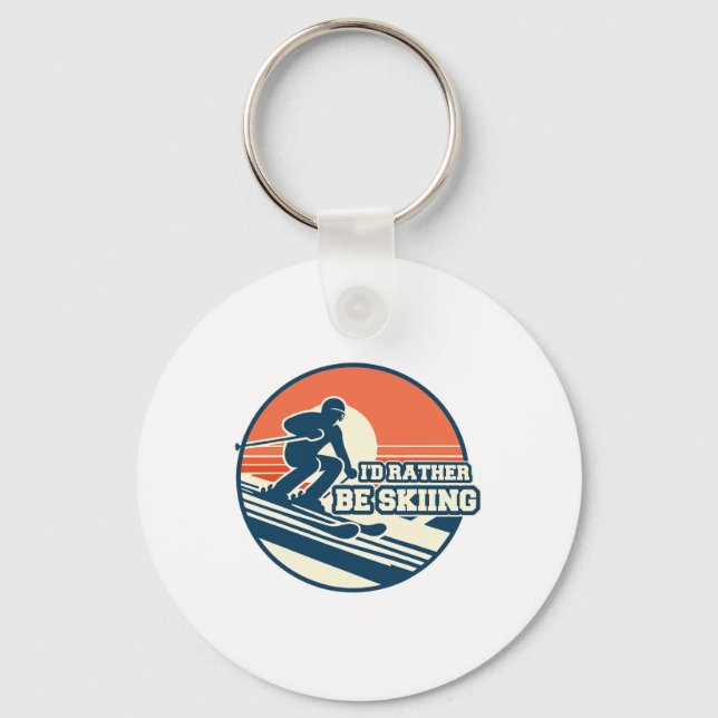 I'd Rather Be Skiing Retro Skiing Enthusiast Desig Key Ring (Front)