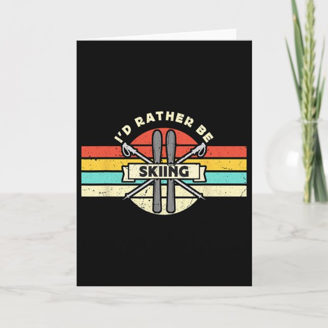 I'd Rather Be Skiing Retro Snow Skiing Cross Count Card (Front)