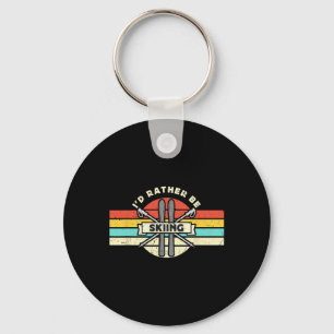 I'd Rather Be Skiing Retro Snow Skiing Cross Count Key Ring
