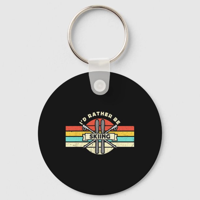 I'd Rather Be Skiing Retro Snow Skiing Cross Count Key Ring (Front)