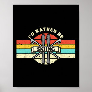 I'd Rather Be Skiing Retro Snow Skiing Cross Count Poster