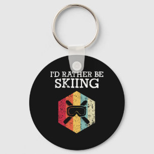 I'd Rather Be Skiing Retro Vintage Ski Funny Skier Key Ring