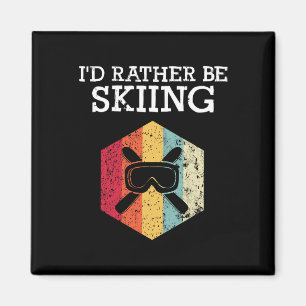 I'd Rather Be Skiing Retro Vintage Ski Funny Skier Magnet