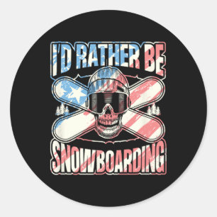 I'd Rather Be Snowboarding Skull Snowboarder Slope Classic Round Sticker