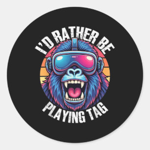 Id Rather Playing Gorilla Monkey Gorilla Vr Gamer Classic Round Sticker