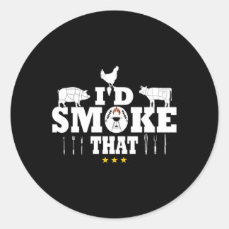 I'D Smoke T Grilling Tools Bbq On Camg For Dad Mum Classic Round Sticker