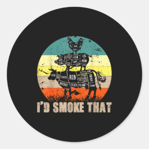 I'd smoke that barbecue retro grilling vintage classic round sticker