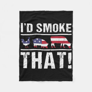 Id Smoke That Bbq American Flag - Drill Funny Fleece Blanket