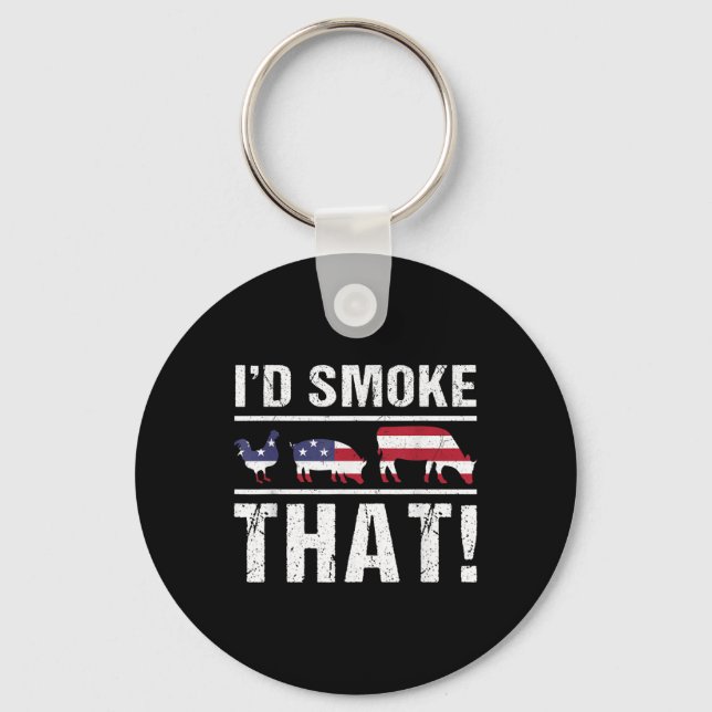 Id Smoke That Bbq American Flag - Drill Funny  Key Ring (Front)