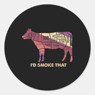 Id Smoke That Cow Bbq Grillmasters Barbecue Smoker Classic Round Sticker