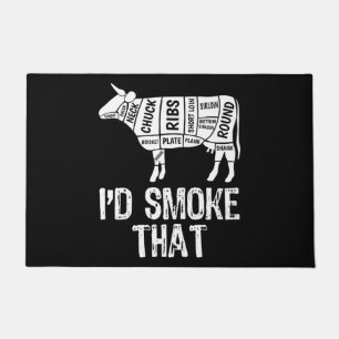Id Smoke That Cow BBQ Smoking Grilling Barbecue Doormat