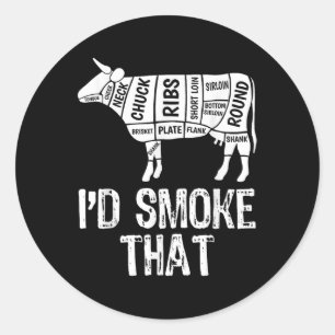 Id Smoke That Cow Bbq Smoking Grilling Barbecue Me Classic Round Sticker