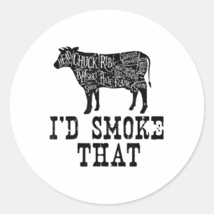Id Smoke That Cow - Grillmasters Apparel For Bbq L Classic Round Sticker