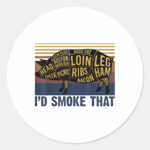 Id Smoke That Funny Barbecue Pig _1  Classic Round Sticker