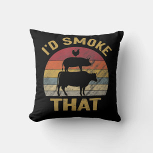 Id Smoke That Funny BBQ Meat Smoker Grill Gift Cushion