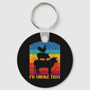 Id Smoke That - Funny Bbq Retro Barbeque Grilling Key Ring
