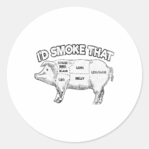 I'd Smoke That Funny Bbq Smoker Vintage Pig Meat L Classic Round Sticker