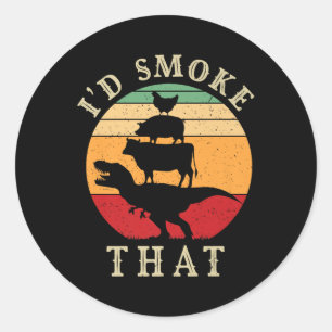 Id Smoke That Funny Bbq Vintage Meat Smoker Grill Classic Round Sticker