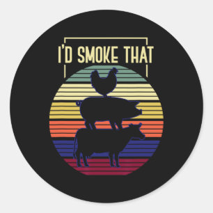 Id Smoke That Retro Barbecue  Classic Round Sticker