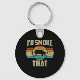 Id Smoke That Shirt Funny Retro Bbq Pig Meat Grill Key Ring
