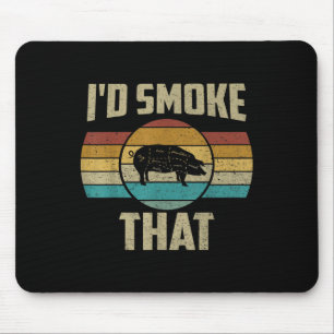 Id Smoke That Shirt Funny Retro Bbq Pig Meat Grill Mouse Pad