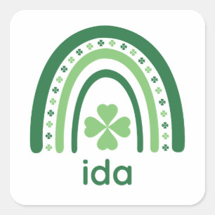 ida Name Clover Boho Rainbow Square Sticker