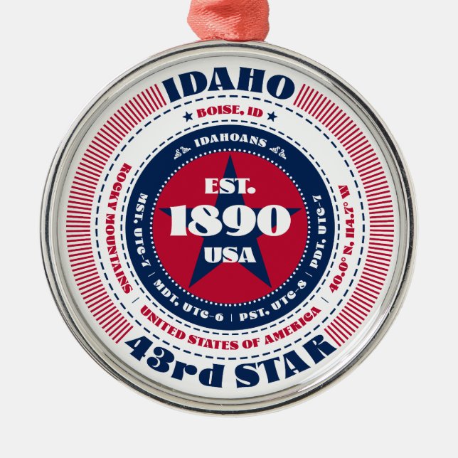 Idaho 43rd State Christmas Ornament (Front)