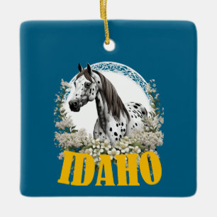 Idaho Appaloosa With Border Of Flowers T-Shirt Ceramic Ornament