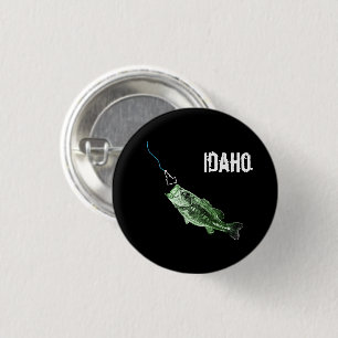 IDAHO BASS - HERE FISHY FISHY - STRIKING IDAHO 3 CM ROUND BADGE
