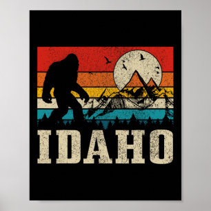 Idaho Bigfoot Vintage Mountains Hiking Camping Hun Poster