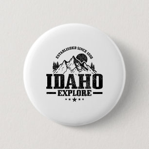 Idaho Est. 1890 Vintage Mountains Outdoor Usa Souv 6 Cm Round Badge