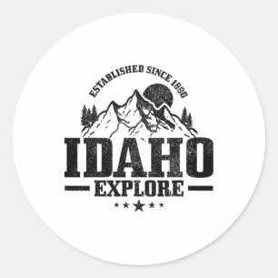 Idaho Est. 1890 Vintage Mountains Outdoor Usa Souv Classic Round Sticker